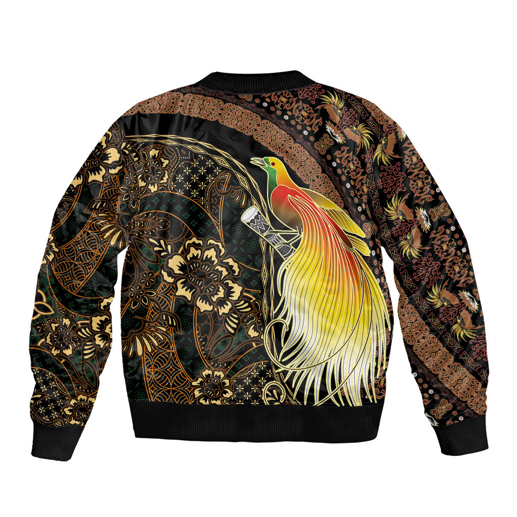 Papua New Guinea and Indonesia Batik Bomber Jacket Bird of Paradise with Tribal Batik Patterns