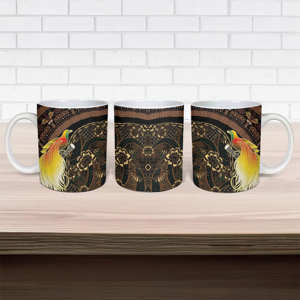 Papua New Guinea and Indonesia Batik Ceramic Mug Bird of Paradise with Tribal Batik Patterns