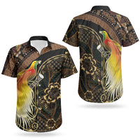 Papua New Guinea and Indonesia Batik Couples Matching Off Shoulder Short Dress and Hawaiian Shirt Bird of Paradise with Tribal Batik Patterns LT03 - Polynesian Pride