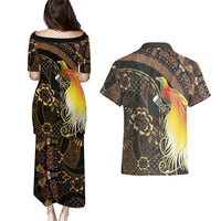 Papua New Guinea and Indonesia Batik Couples Matching Puletasi and Hawaiian Shirt Bird of Paradise with Tribal Batik Patterns