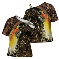 Papua New Guinea and Indonesia Batik Cross Shoulder Shirt Bird of Paradise with Tribal Batik Patterns