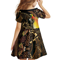 Papua New Guinea and Indonesia Batik Family Matching Off The Shoulder Long Sleeve Dress and Hawaiian Shirt Bird of Paradise with Tribal Batik Patterns
