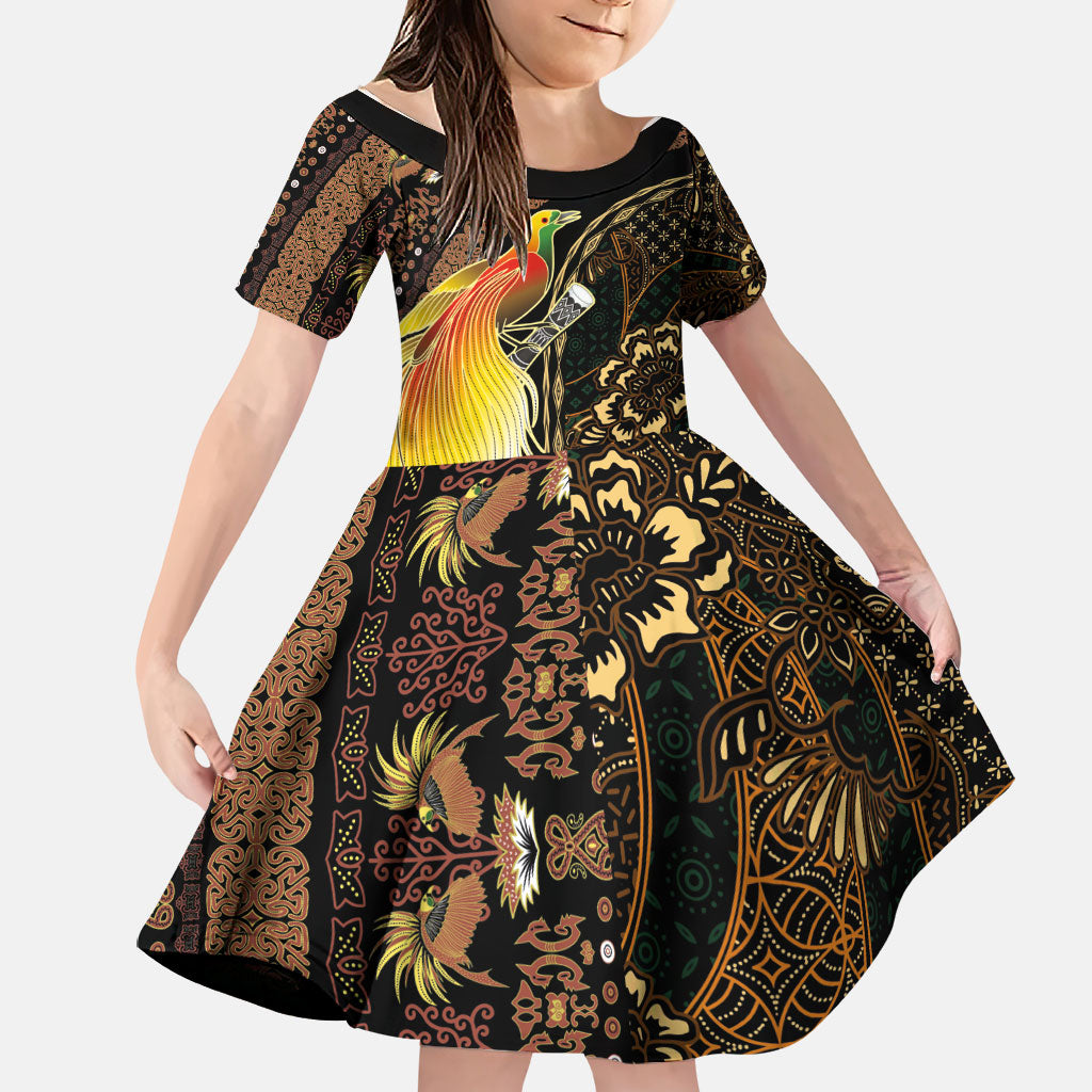 Papua New Guinea and Indonesia Batik Family Matching Puletasi and Hawaiian Shirt Bird of Paradise with Tribal Batik Patterns
