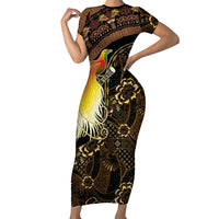 Papua New Guinea and Indonesia Batik Family Matching Short Sleeve Bodycon Dress and Hawaiian Shirt Bird of Paradise with Tribal Batik Patterns