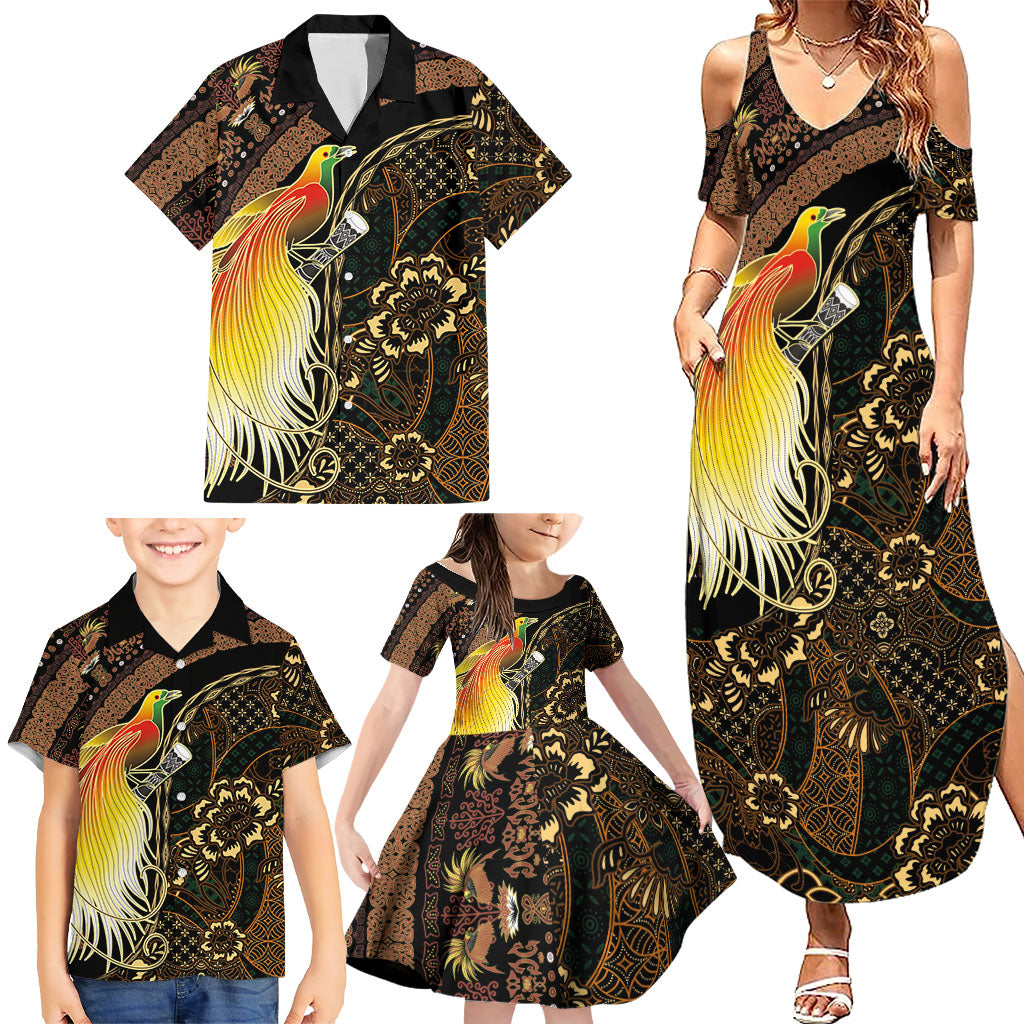 Papua New Guinea and Indonesia Batik Family Matching Summer Maxi Dress and Hawaiian Shirt Bird of Paradise with Tribal Batik Patterns