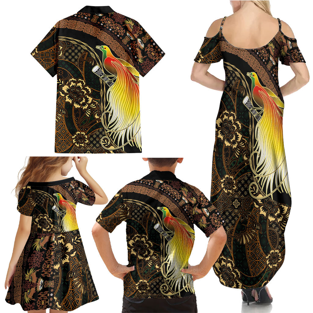 Papua New Guinea and Indonesia Batik Family Matching Summer Maxi Dress and Hawaiian Shirt Bird of Paradise with Tribal Batik Patterns