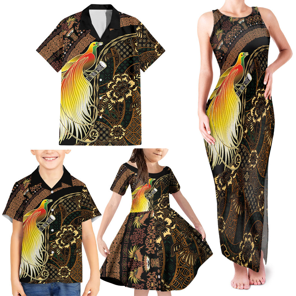Papua New Guinea and Indonesia Batik Family Matching Tank Maxi Dress and Hawaiian Shirt Bird of Paradise with Tribal Batik Patterns
