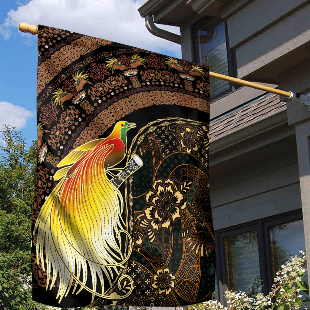 Papua New Guinea and Indonesia Batik Garden Flag Bird of Paradise with Tribal Batik Patterns