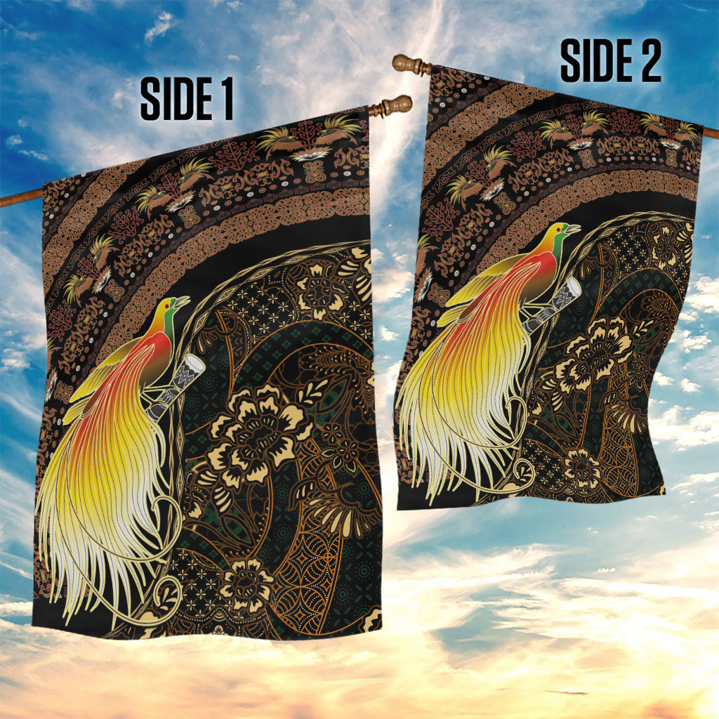 Papua New Guinea and Indonesia Batik Garden Flag Bird of Paradise with Tribal Batik Patterns