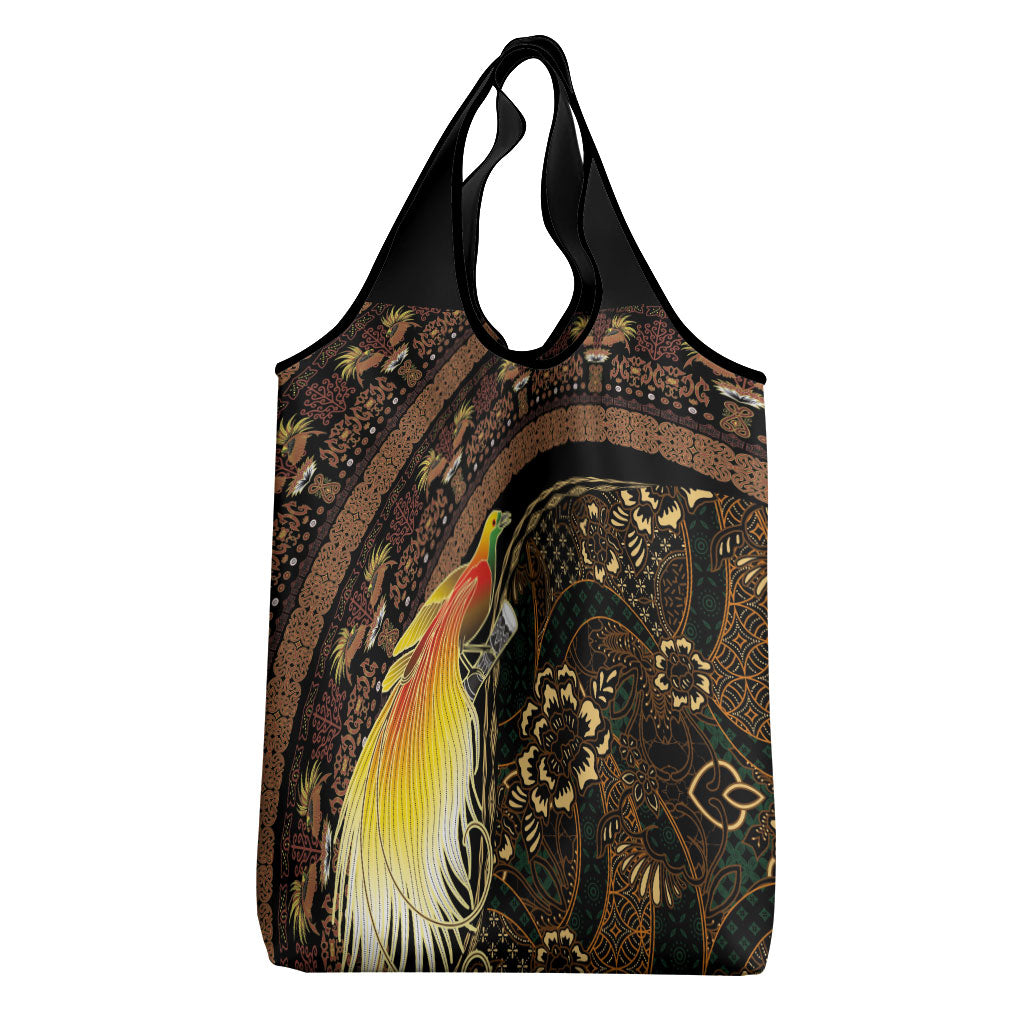 Papua New Guinea and Indonesia Batik Grocery Bag Bird of Paradise with Tribal Batik Patterns