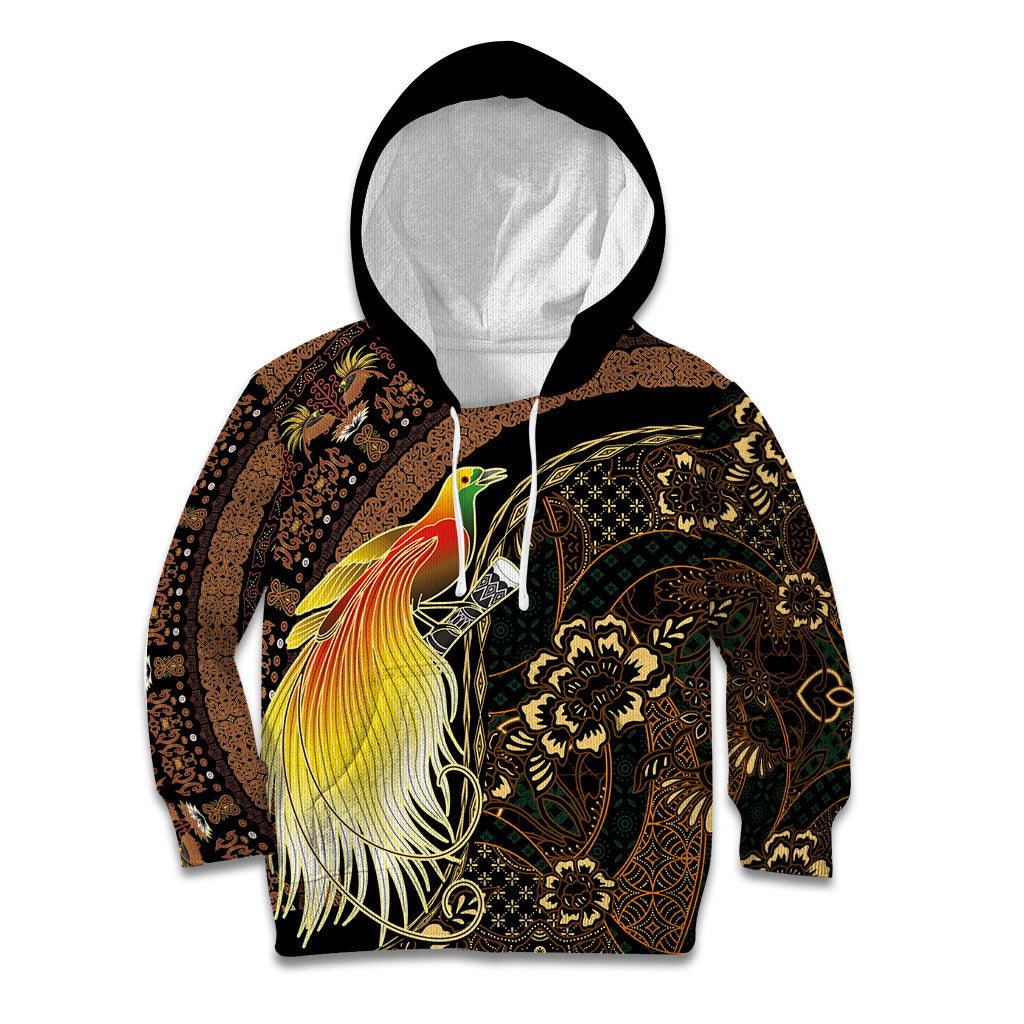 Papua New Guinea and Indonesia Batik Kid Hoodie Bird of Paradise with Tribal Batik Patterns