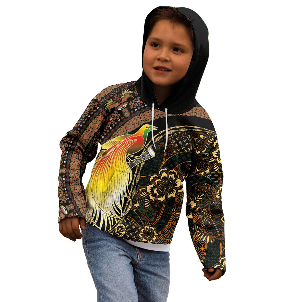 Papua New Guinea and Indonesia Batik Kid Hoodie Bird of Paradise with Tribal Batik Patterns