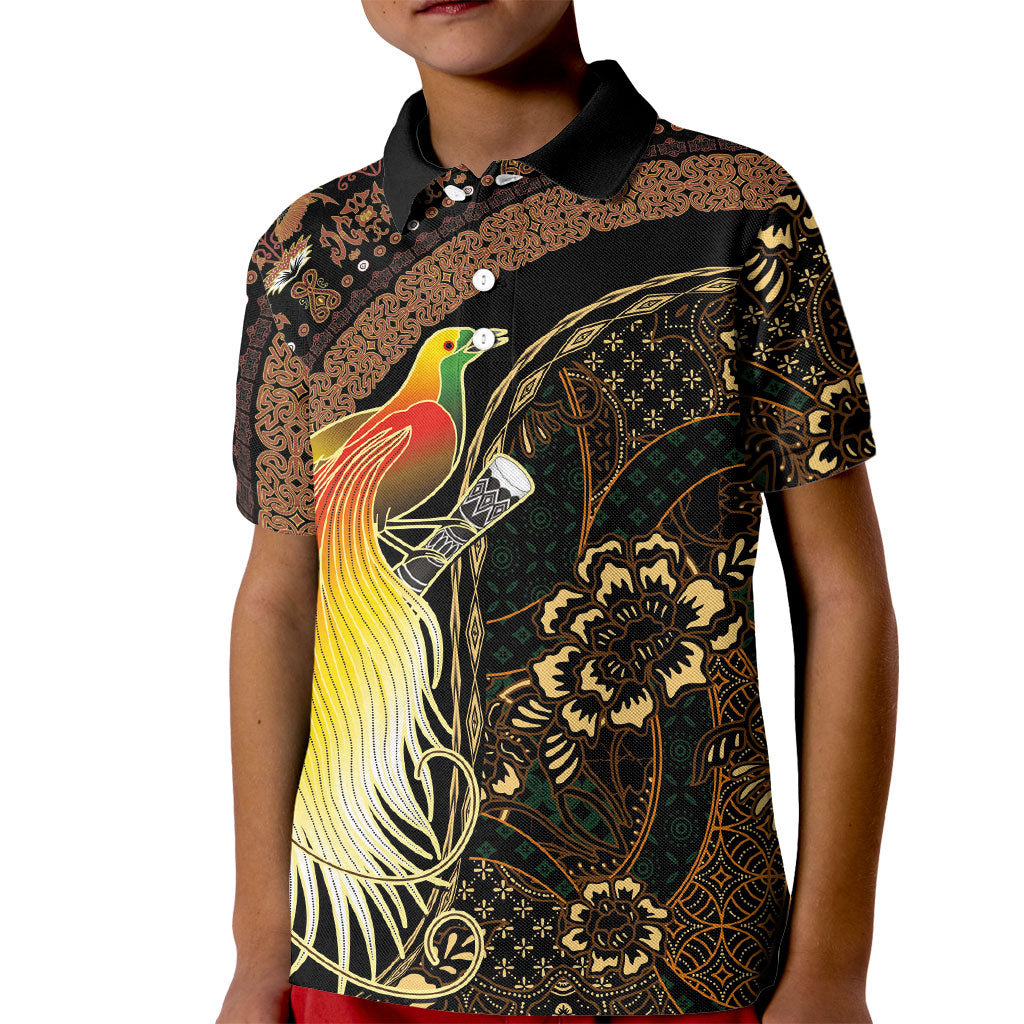 Papua New Guinea and Indonesia Batik Kid Polo Shirt Bird of Paradise with Tribal Batik Patterns