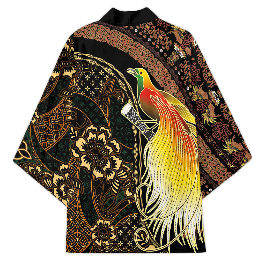 Papua New Guinea and Indonesia Batik Kimono Bird of Paradise with Tribal Batik Patterns