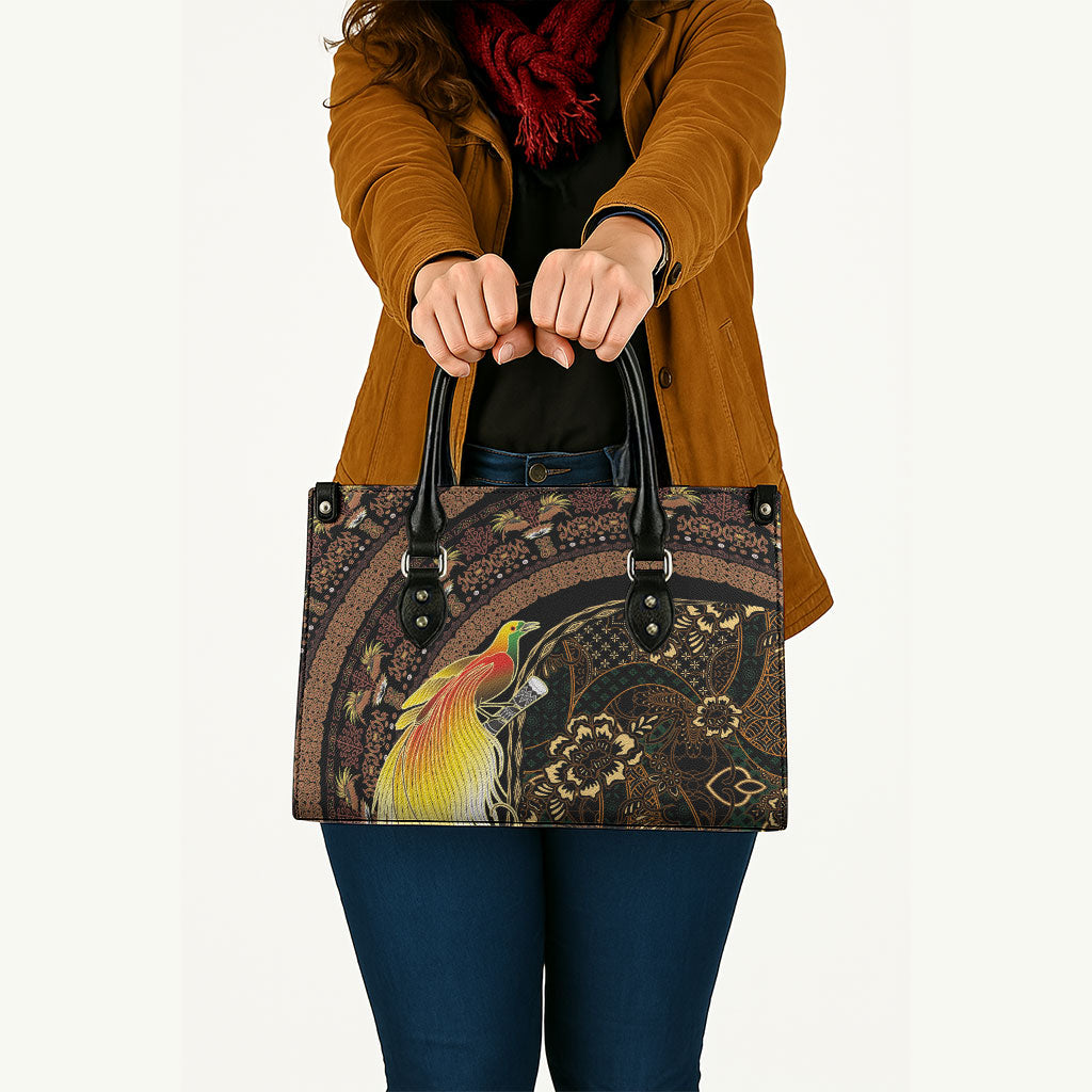 Papua New Guinea and Indonesia Batik Leather Bag Bird of Paradise with Tribal Batik Patterns