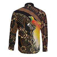 Papua New Guinea and Indonesia Batik Long Sleeve Button Shirt Bird of Paradise with Tribal Batik Patterns