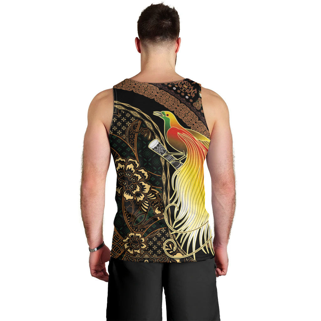 Papua New Guinea and Indonesia Batik Men Tank Top Bird of Paradise with Tribal Batik Patterns