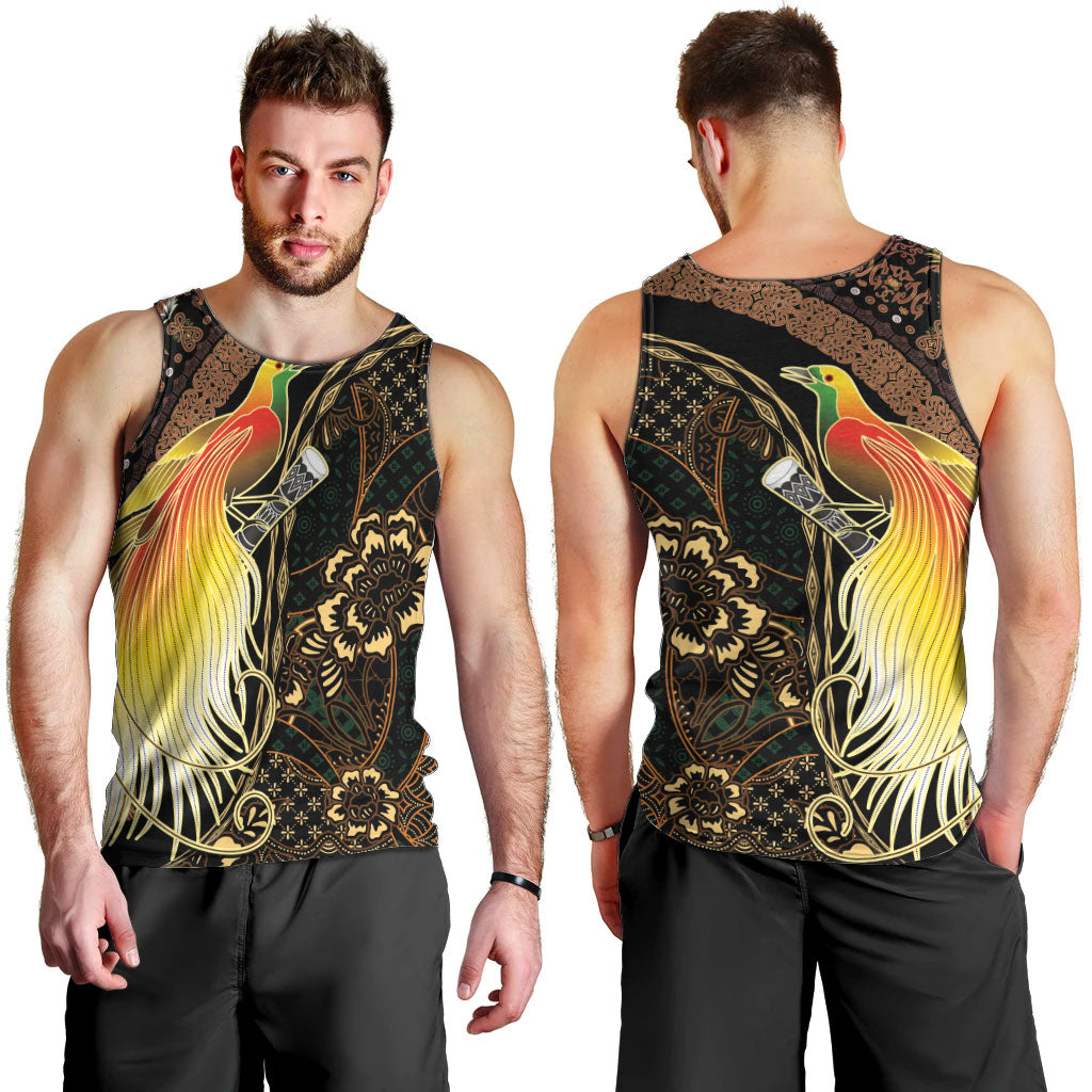 Papua New Guinea and Indonesia Batik Men Tank Top Bird of Paradise with Tribal Batik Patterns