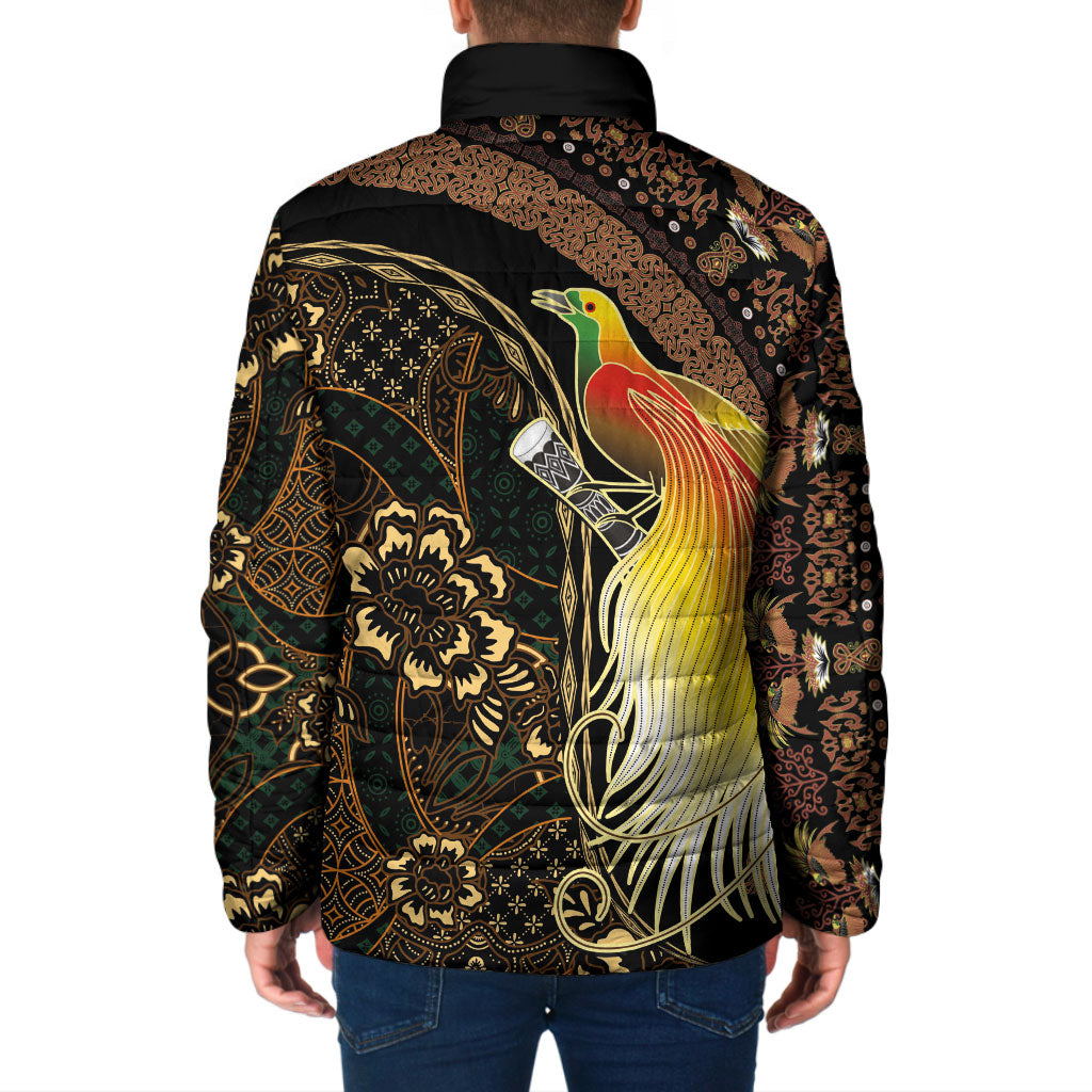 Papua New Guinea and Indonesia Batik Padded Jacket Bird of Paradise with Tribal Batik Patterns