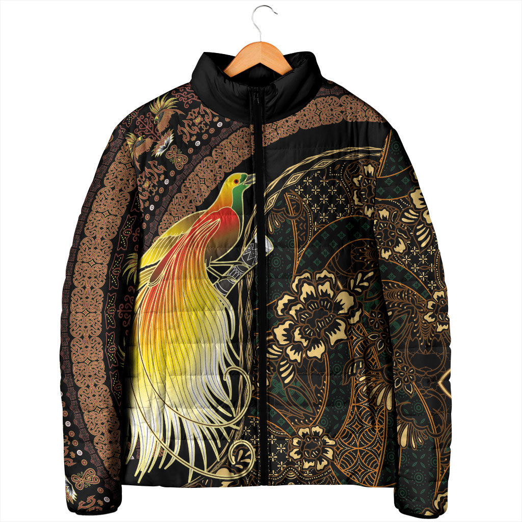 Papua New Guinea and Indonesia Batik Padded Jacket Bird of Paradise with Tribal Batik Patterns
