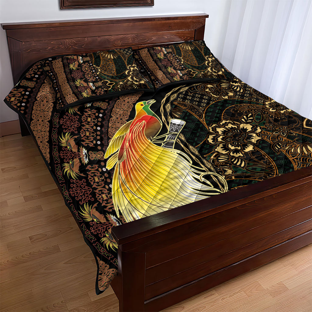 Papua New Guinea and Indonesia Batik Quilt Bed Set Bird of Paradise with Tribal Batik Patterns