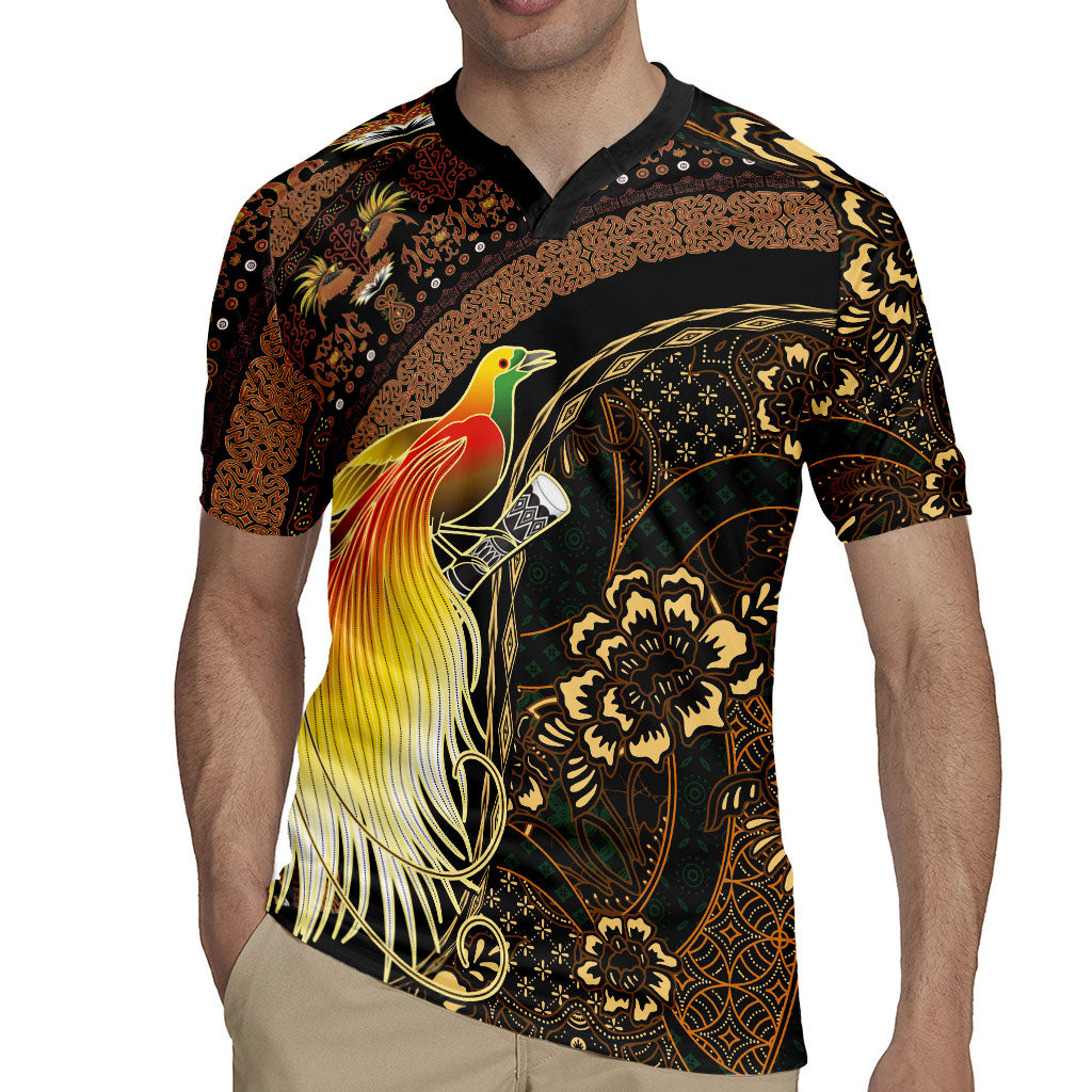 Papua New Guinea and Indonesia Batik Rugby Jersey Bird of Paradise with Tribal Batik Patterns