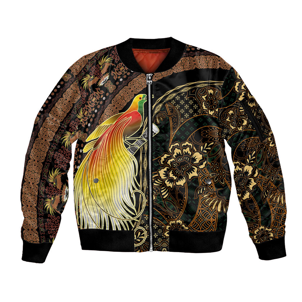 Papua New Guinea and Indonesia Batik Sleeve Zip Bomber Jacket Bird of Paradise with Tribal Batik Patterns LT03 Unisex Multicolor - Polynesian Pride