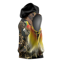 Papua New Guinea and Indonesia Batik Sleeveless Hoodie Bird of Paradise with Tribal Batik Patterns