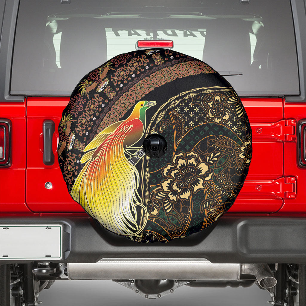 Papua New Guinea and Indonesia Batik Spare Tire Cover Bird of Paradise with Tribal Batik Patterns