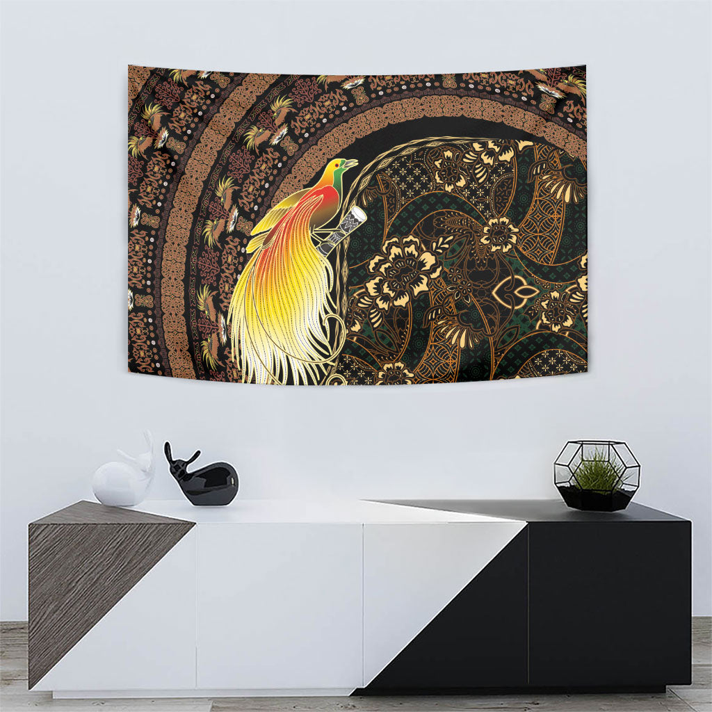 Papua New Guinea and Indonesia Batik Tapestry Bird of Paradise with Tribal Batik Patterns