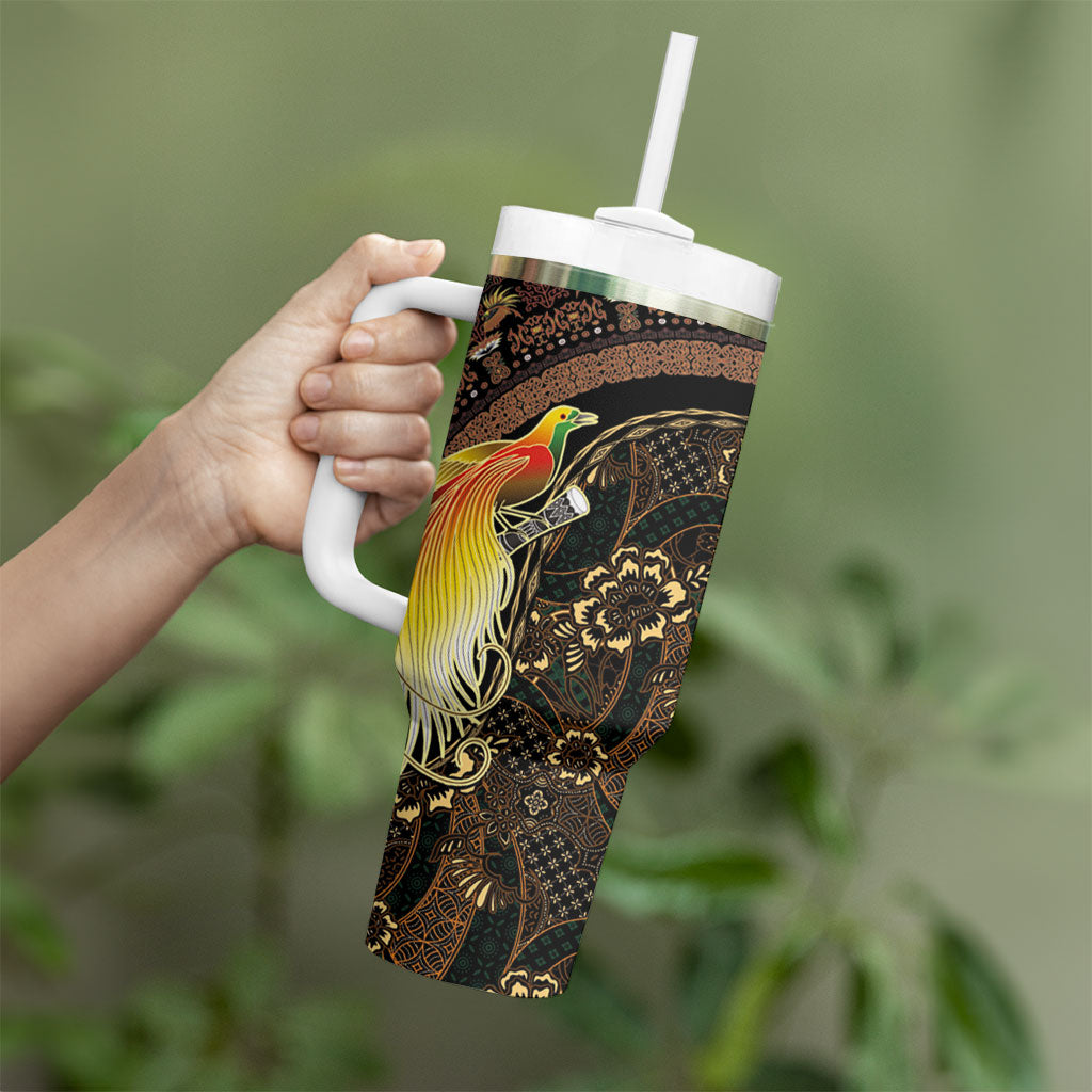 Papua New Guinea and Indonesia Batik Tumbler With Handle Bird of Paradise with Tribal Batik Patterns