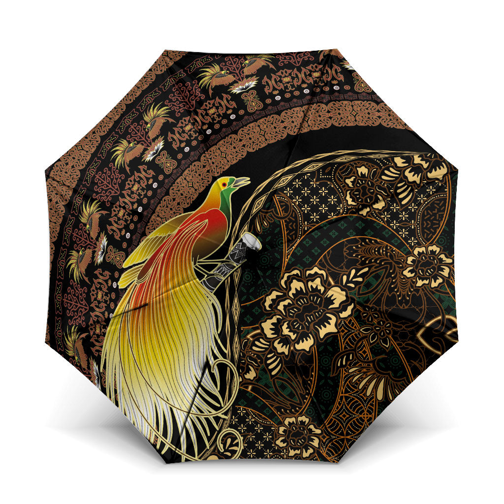 Papua New Guinea and Indonesia Batik Umbrella Bird of Paradise with Tribal Batik Patterns LT03 One Size Folded 11.42 inch Opened Diameter 37.4 inch Multicolor - Polynesian Pride
