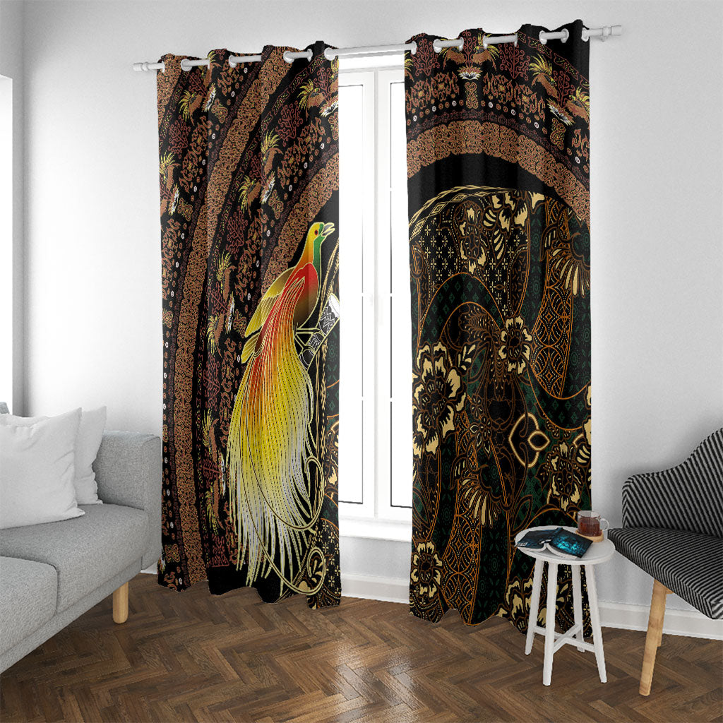Papua New Guinea and Indonesia Batik Window Curtain Bird of Paradise with Tribal Batik Patterns