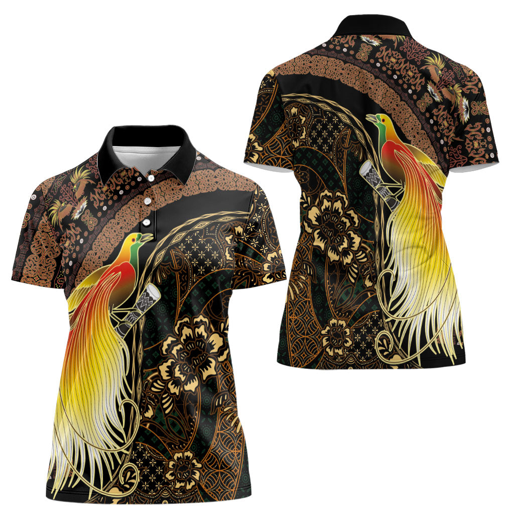 Papua New Guinea and Indonesia Batik Women Polo Shirt Bird of Paradise with Tribal Batik Patterns