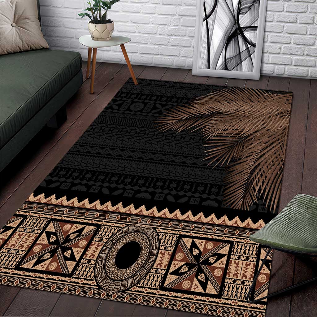 Fiji Palm Leaves Area Rug Masi and Tapa Tribal Pattern Beige Color