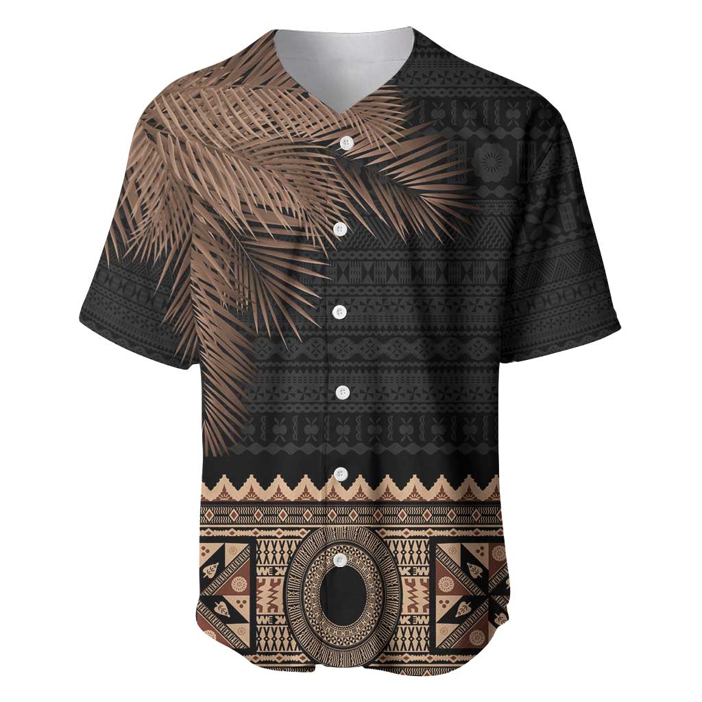 Fiji Palm Leaves Baseball Jersey Masi and Tapa Tribal Pattern Beige Color