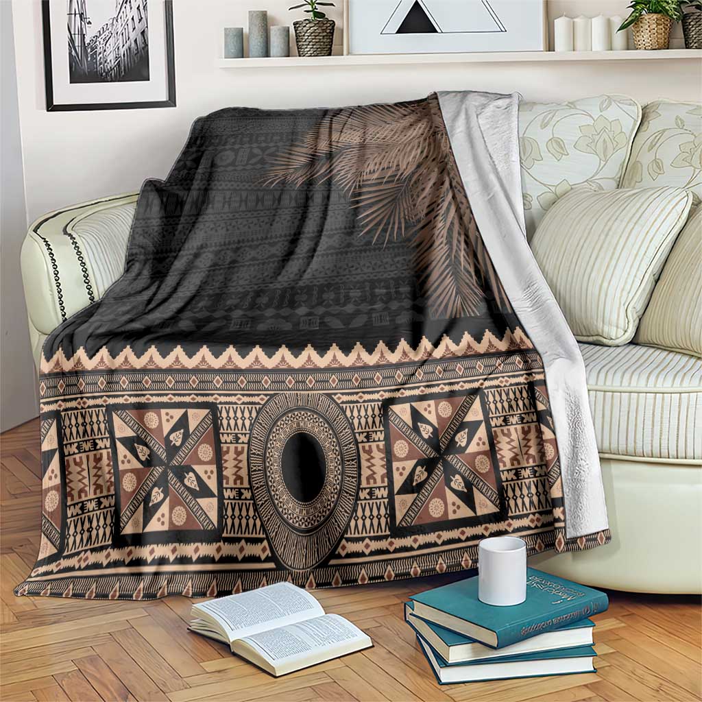 Fiji Palm Leaves Blanket Masi and Tapa Tribal Pattern Beige Color