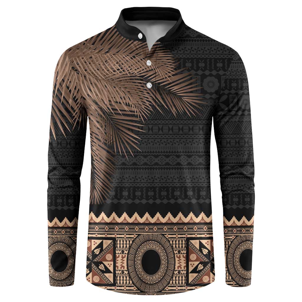 Fiji Palm Leaves Button Sweatshirt Masi and Tapa Tribal Pattern Beige Color