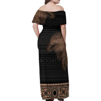 Fiji Palm Leaves Family Matching Off Shoulder Maxi Dress and Hawaiian Shirt Masi and Tapa Tribal Pattern Beige Color