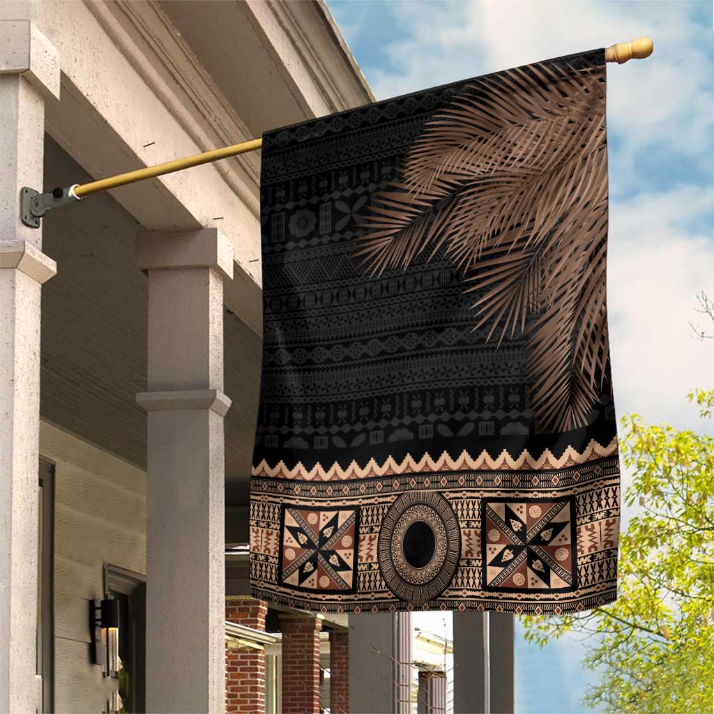 Fiji Palm Leaves Garden Flag Masi and Tapa Tribal Pattern Beige Color