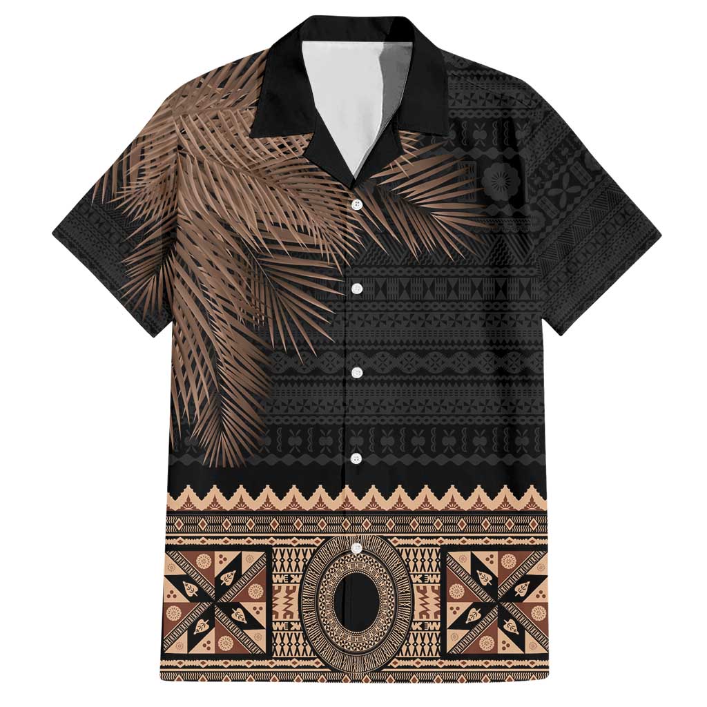 Fiji Palm Leaves Hawaiian Shirt Masi and Tapa Tribal Pattern Beige Color