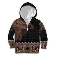 Fiji Palm Leaves Kid Hoodie Masi and Tapa Tribal Pattern Beige Color
