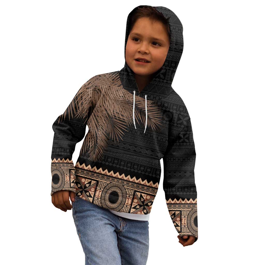 Fiji Palm Leaves Kid Hoodie Masi and Tapa Tribal Pattern Beige Color