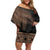 Fiji Palm Leaves Off Shoulder Short Dress Masi and Tapa Tribal Pattern Beige Color