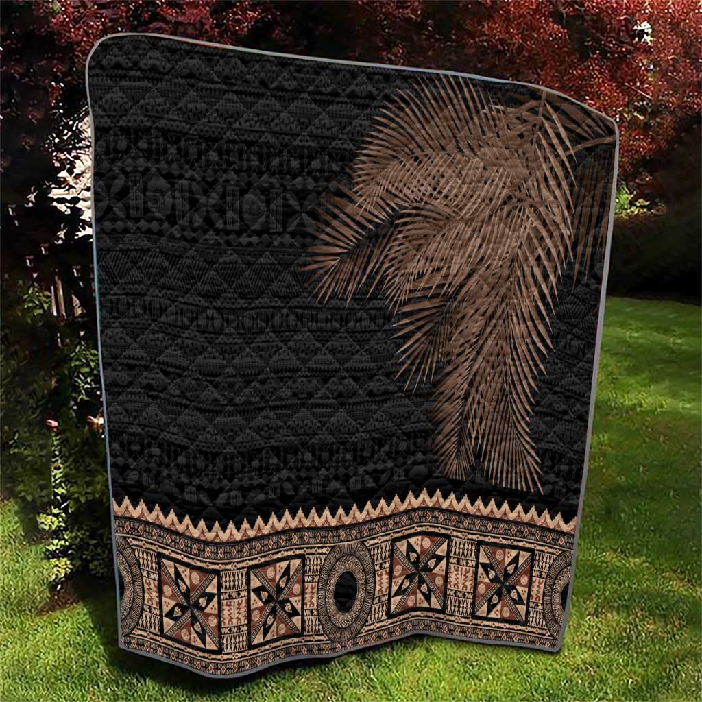 Fiji Palm Leaves Quilt Masi and Tapa Tribal Pattern Beige Color