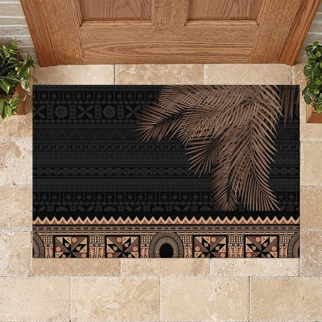 Fiji Palm Leaves Rubber Doormat Masi and Tapa Tribal Pattern Beige Color