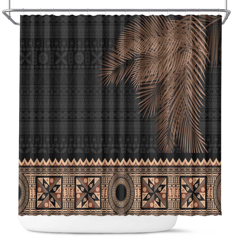 Fiji Palm Leaves Shower Curtain Masi and Tapa Tribal Pattern Beige Color