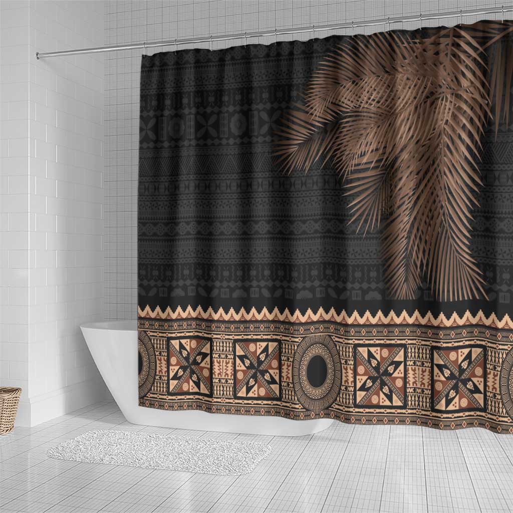 Fiji Palm Leaves Shower Curtain Masi and Tapa Tribal Pattern Beige Color