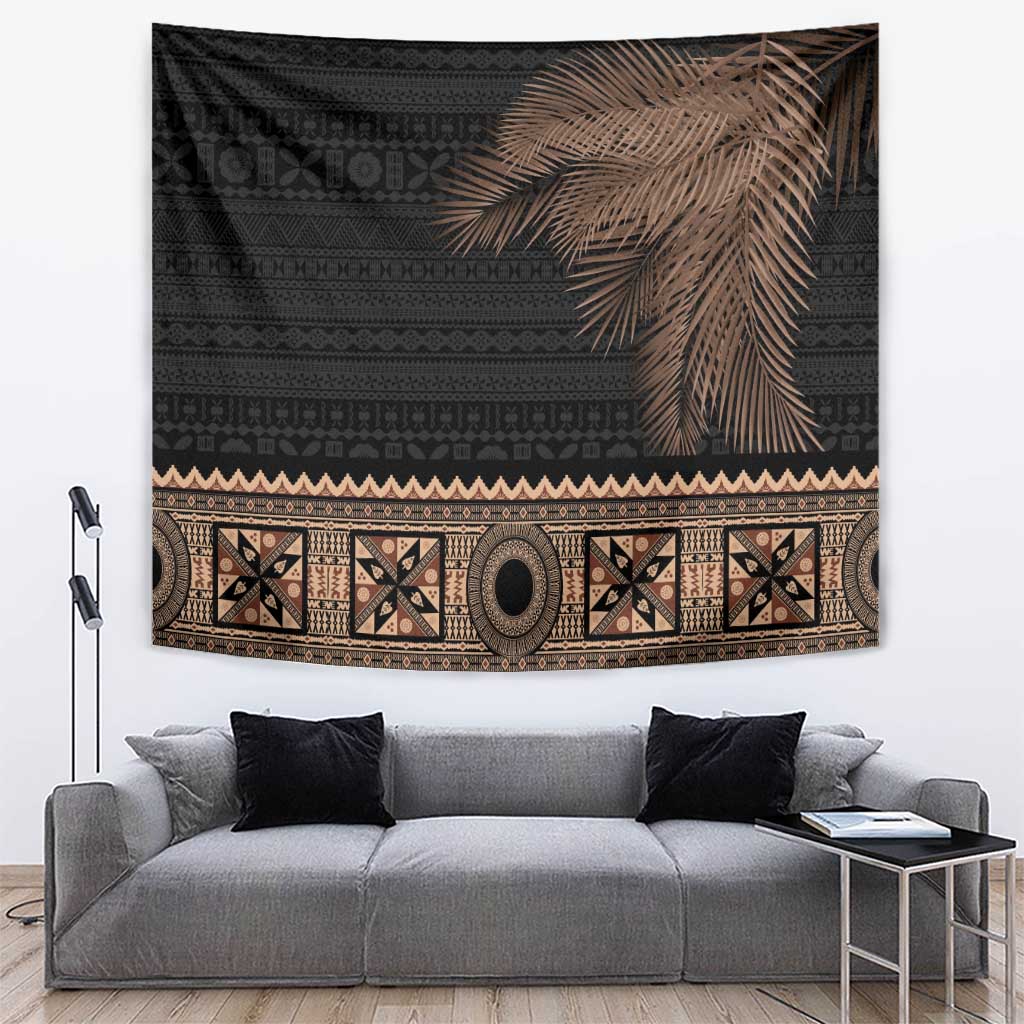 Fiji Palm Leaves Tapestry Masi and Tapa Tribal Pattern Beige Color