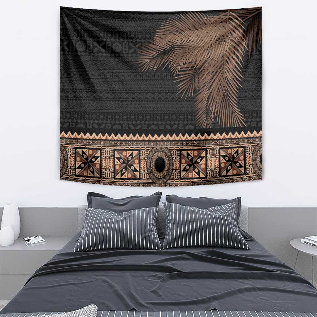 Fiji Palm Leaves Tapestry Masi and Tapa Tribal Pattern Beige Color
